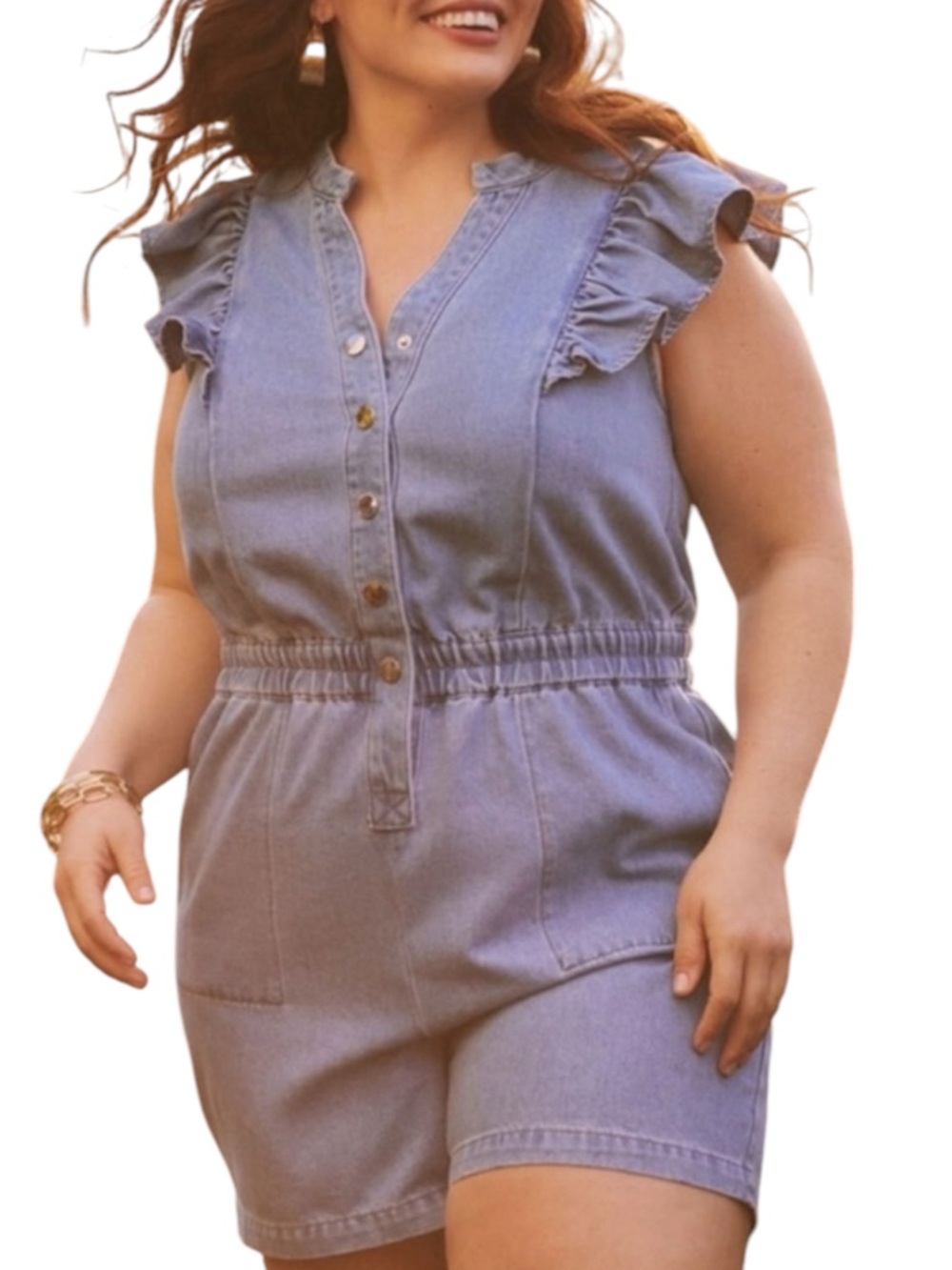 ELOQUII Denim Ruffle Sleeve Romper NWT! SUPER FUN! 2 Avail 1-16 and 1-18